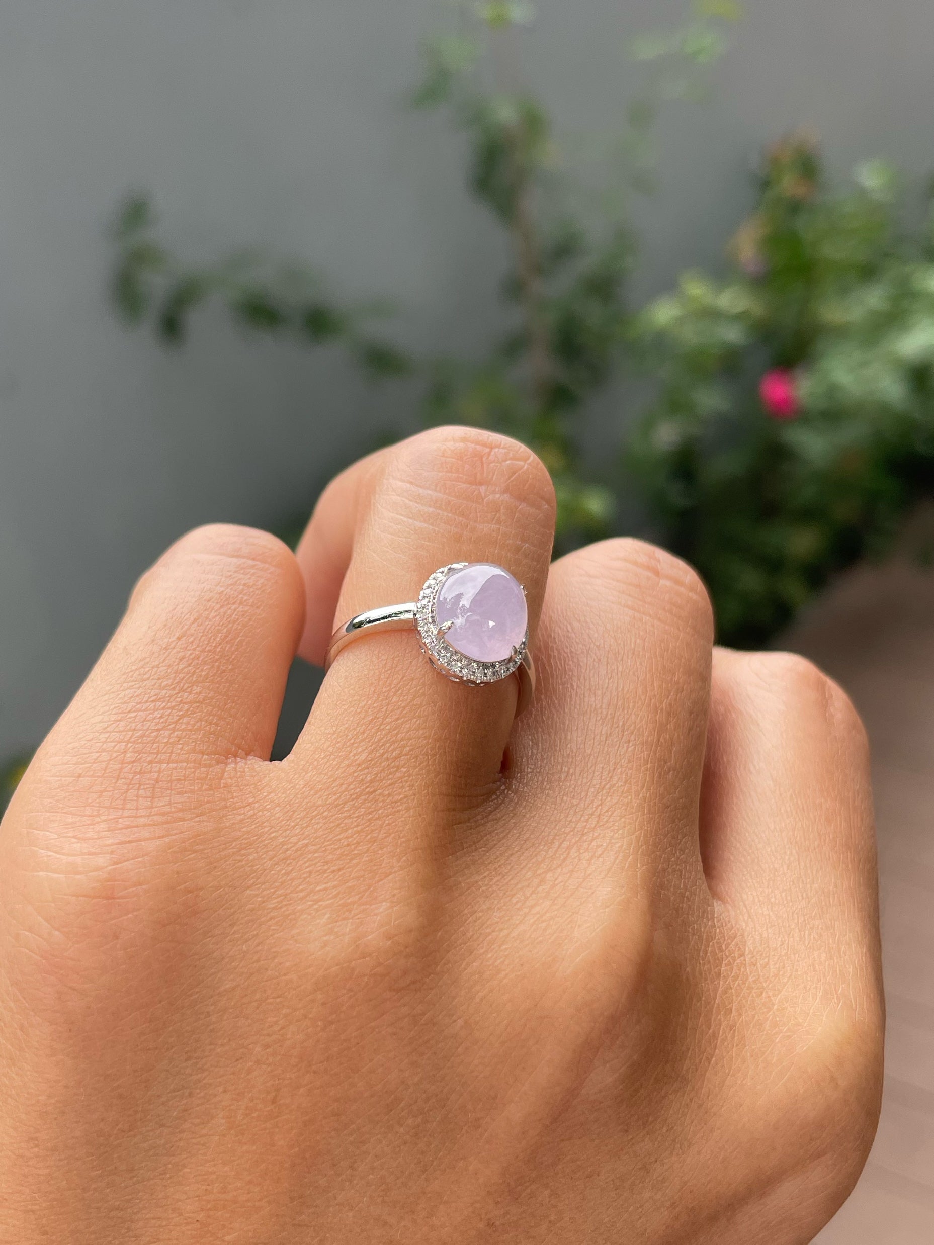 Icy Pink Jade Cabochon Ring 