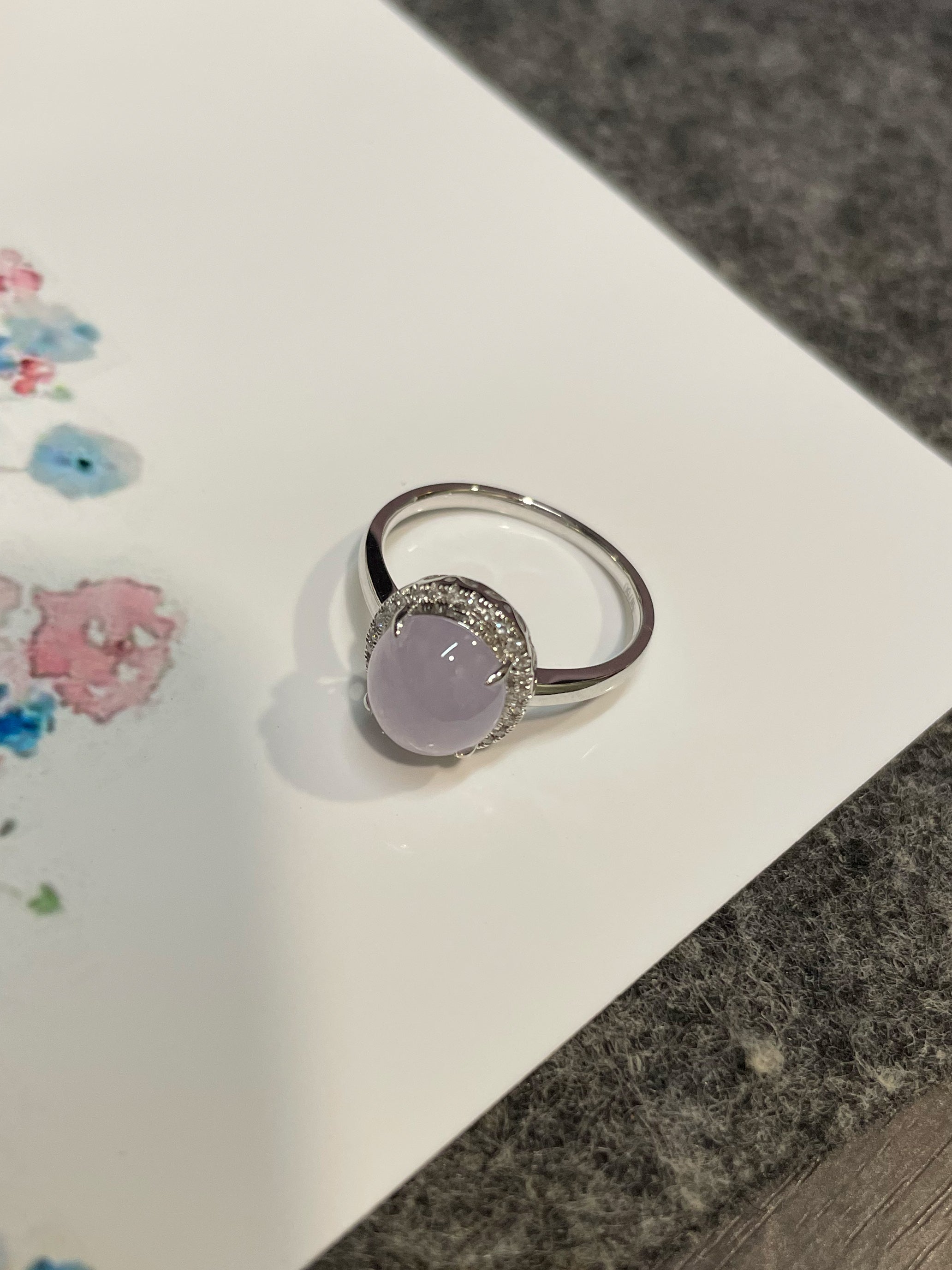 Icy Pink Jade Cabochon Ring 