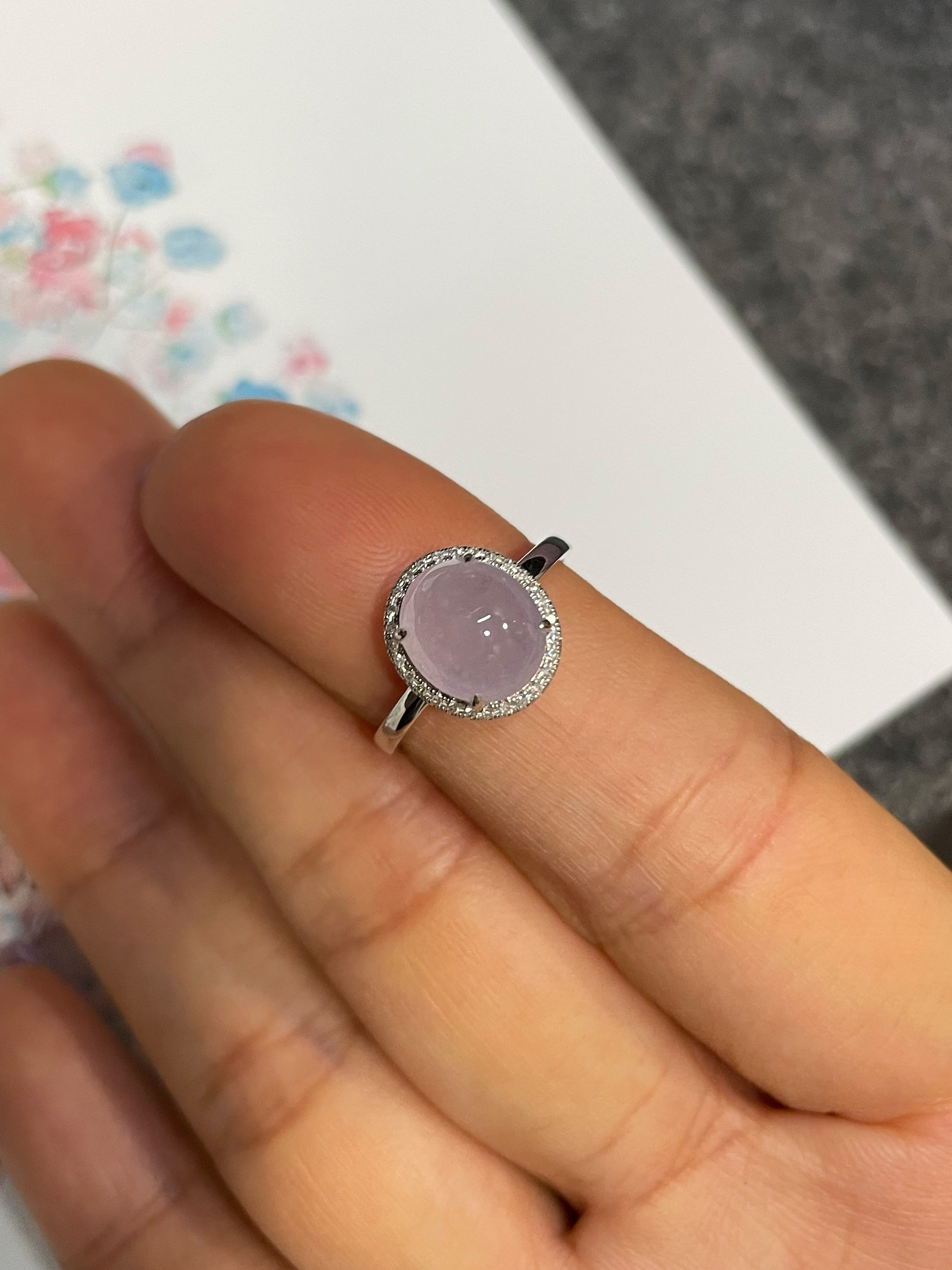 Icy Pink Jade Cabochon Ring 