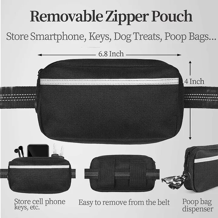 Hands-Free Dog Leash: Cushioned Handles & Zipper Pouch