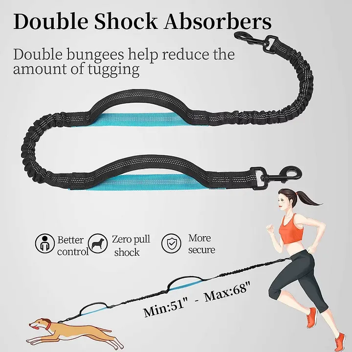 Hands-Free Dog Leash: Cushioned Handles & Zipper Pouch