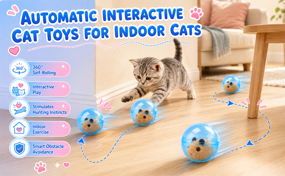 Automatic Rolling Ball Toy,Self-Rolling Interactive Cat Ball,360&deg; Random Moving Toy for Indoor Cats