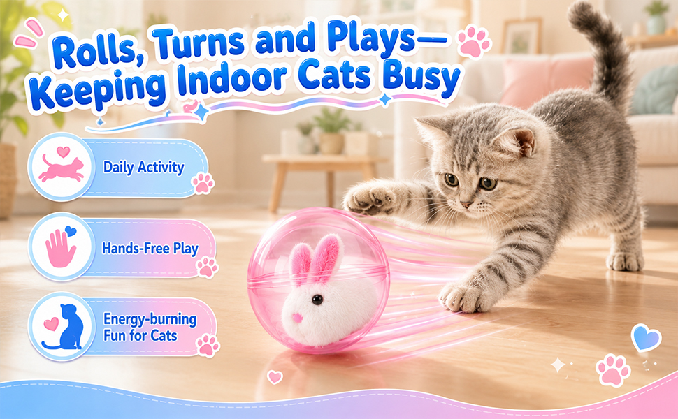 Self-Rolling Interactive Cat Ball,Pet Interactive Plush Toys,Hands-Free Play for Indoor Cats &amp;amp; Dogs
