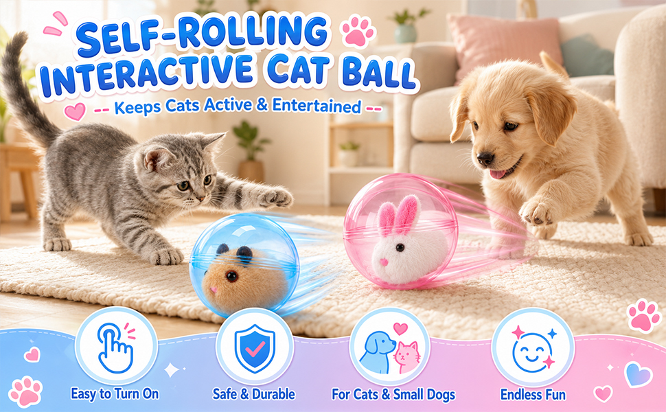 Self-Rolling Interactive Cat Ball, Hamsters Running Exercise Balls - Interactive Plush Toys