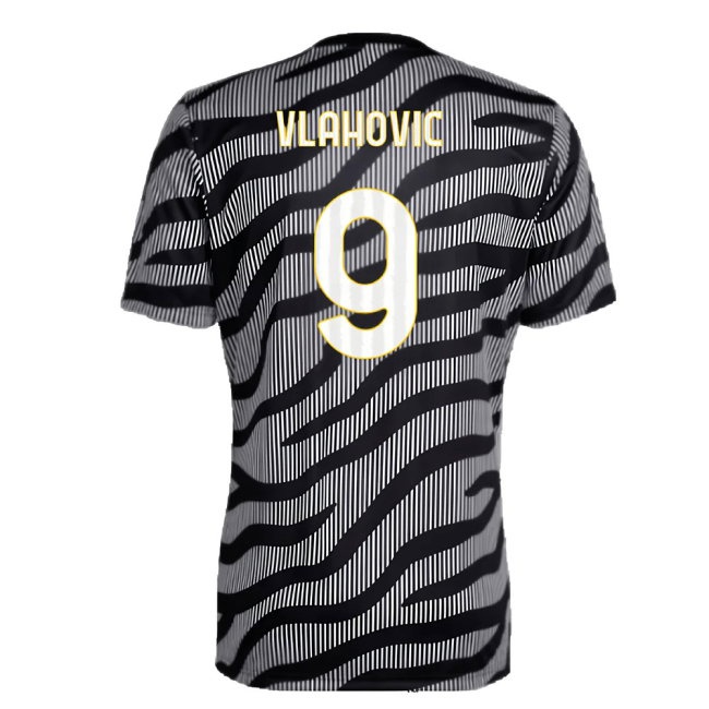 2023-2024 Juventus Pre-Match Shirt (Black) (VLAHOVIC 9) — Buy Now