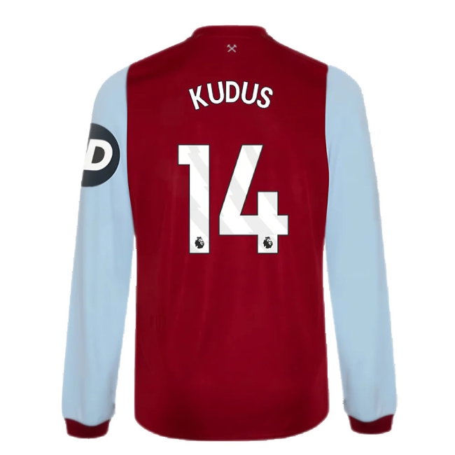 2023-2024 West Ham Long Sleeve Home Shirt (Kudus 14) — Buy Online