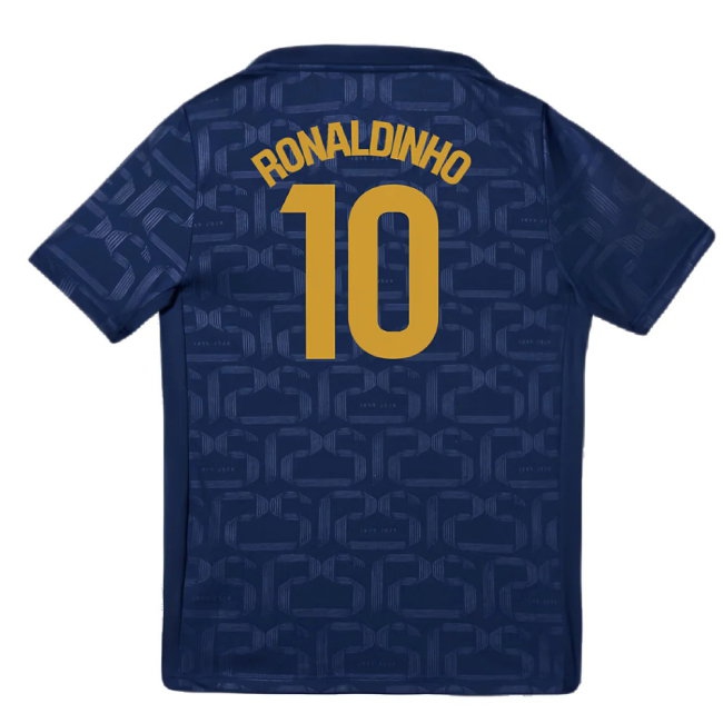 2024-2025 Barcelona Pre-Match Training Shirt (Navy) - Kids (Ronaldinho 10) — Shop Online