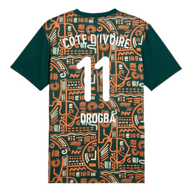 2024-2025 Ivory Coast Prematch SS Jersey (Dark Myrtle) (Drogba 11) — Shop Now