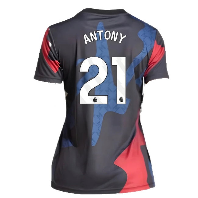 2024-2025 Man Utd Pre-Match Shirt (Black) - Womens (Antony 21) — Buy Online