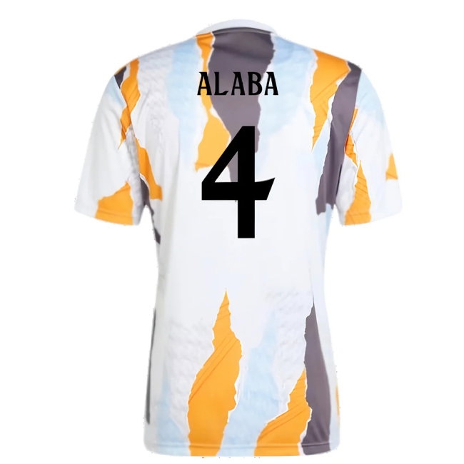 2024-2025 Real Madrid Pre-Match Shirt (White/Crew Orange) (Alaba 4) — Shop Online