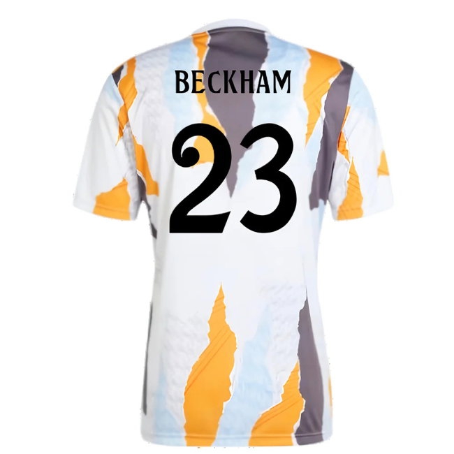 2024-2025 Real Madrid Pre-Match Shirt (White/Crew Orange) (Beckham 23) — Shop Now
