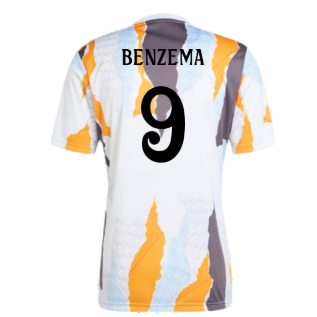 2024-2025 Real Madrid Pre-Match Shirt (White/Crew Orange) (Benzema 9) — Shop Online
