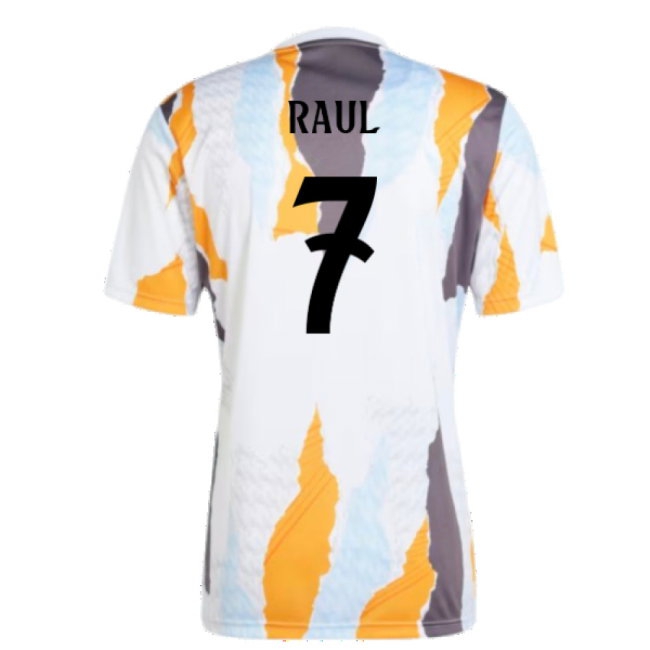 2024-2025 Real Madrid Pre-Match Shirt (White/Crew Orange) (Raul 7) — Shop Now