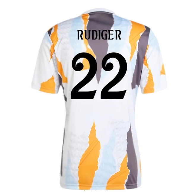 2024-2025 Real Madrid Pre-Match Shirt (White/Crew Orange) (Rudiger 22) — Shop Online