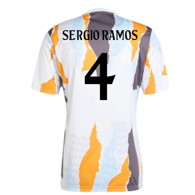 2024-2025 Real Madrid Pre-Match Shirt (White/Crew Orange) (Sergio Ramos 4) — Buy Now
