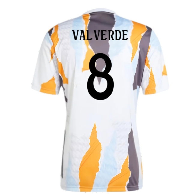 2024-2025 Real Madrid Pre-Match Shirt (White/Crew Orange) (Valverde 8) — Shop Online
