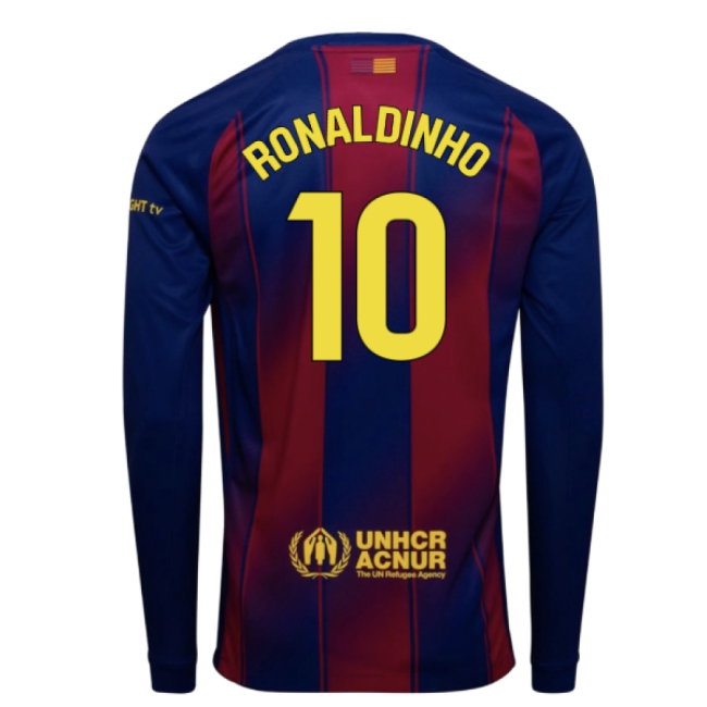 2025-2026 Barcelona Home Long Sleeve Shirt (Ronaldinho 10) — Shop Online
