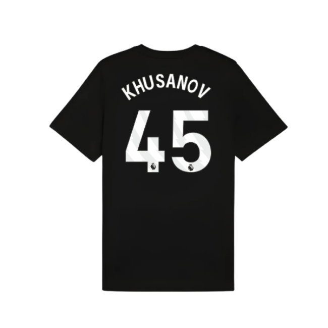 2025-2026 Man City FtblESS Tee (Black) (Khusanov 45) — Shop Now