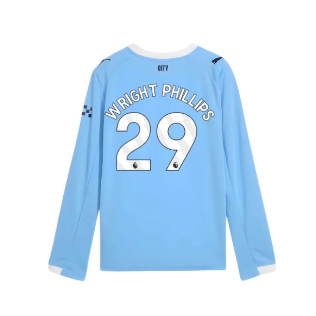 2025-2026 Man City Long Sleeve Home Shirt (Kids) (Wright Phillips 29) — Buy Online