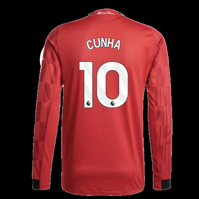 2025-2026 Man Utd Player Version Long Sleeve Home Shirt (Cunha 10) — Shop Online