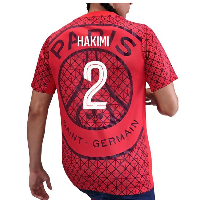 2025-2026 PSG Academy Pro Away Pre Match Shirt (Red) (Hakimi 2) — Shop Online