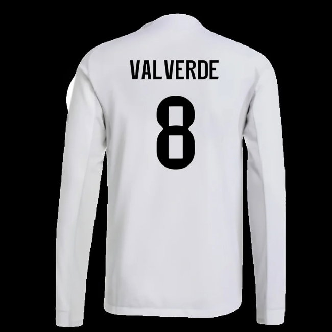 2025-2026 Real Madrid Player Version Long Sleeve Home Shirt (Valverde 8) — Shop Online