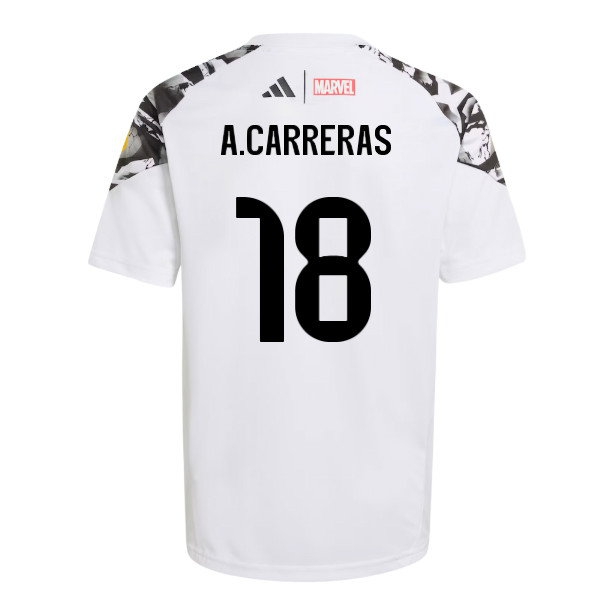 2025-2026 Real Madrid Marvel Avengers Training Shirt (White) - Kids (A.Carreras 18) — Shop Now