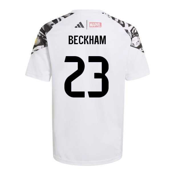 2025-2026 Real Madrid Marvel Avengers Training Shirt (White) - Kids (Beckham 23) — Shop Online