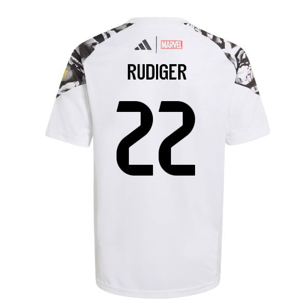 2025-2026 Real Madrid Marvel Avengers Training Shirt (White) - Kids (Rudiger 22) — Buy Online