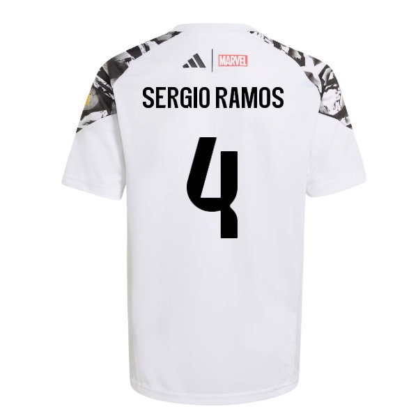 2025-2026 Real Madrid Marvel Avengers Training Shirt (White) - Kids (Sergio Ramos 4) — Shop Online