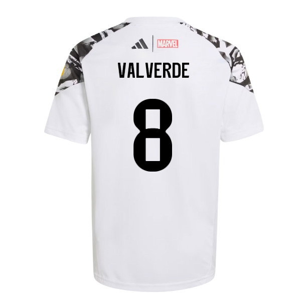 2025-2026 Real Madrid Marvel Avengers Training Shirt (White) - Kids (Valverde 8) — Shop Now