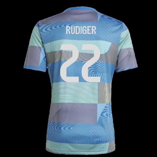 2025-2026 Real Madrid Pre-Match Shirt (Blue) (Rudiger 22) — Shop Now