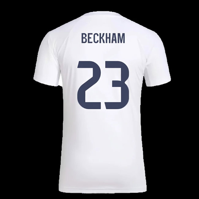 2025-2026 Real Madrid Seasonal Graphic Tee (White) (Beckham 23) — Buy Now