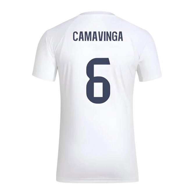 2025-2026 Real Madrid Seasonal Graphic Tee (White) (Camavinga 6) — Shop Now