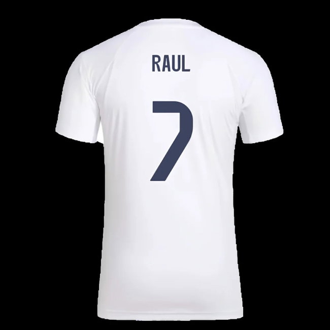 2025-2026 Real Madrid Seasonal Graphic Tee (White) (Raul 7) — Shop Now