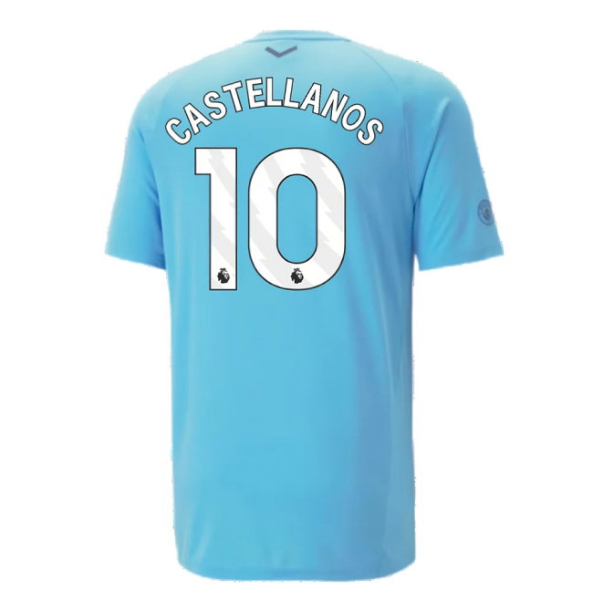 2023-2024 Man City Casuals Tee (Blue Wash) - Kids (Castellanos 10) — Buy Online