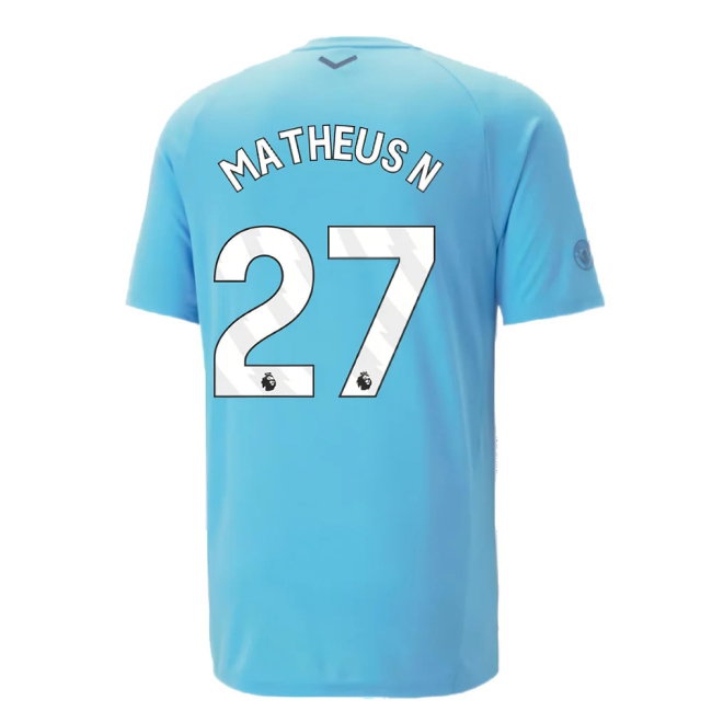 2023-2024 Man City Casuals Tee (Blue Wash) - Kids (Matheus N 27) — Shop Online