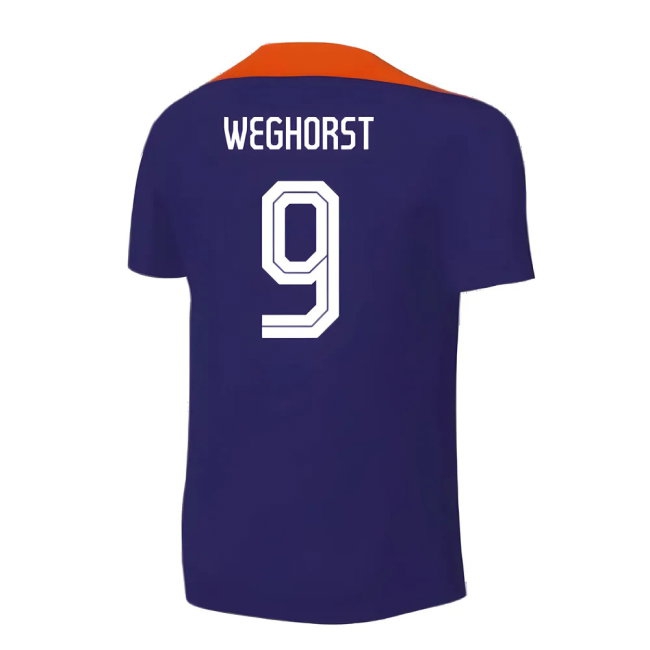 2024-2025 Netherlands Strike Training Shirt (Blue) - Kids (Weghorst 9) — Buy Now
