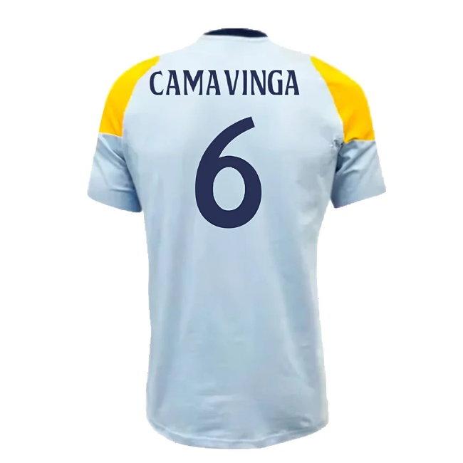 2024-2025 Real Madrid Training Tee (Glow Blue) (Camavinga 6) — Shop Online