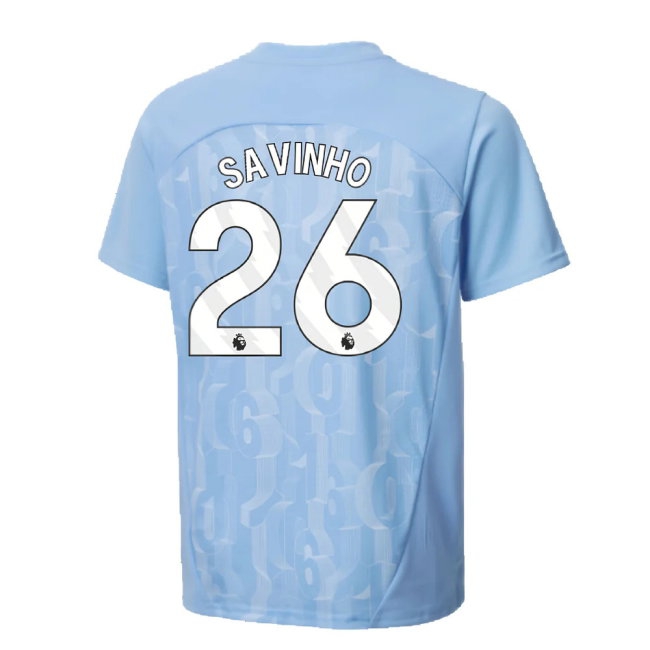 2024-2025 Man City Prematch SS Shirt (Light Blue) - Kids (Savinho 26) — Buy Online