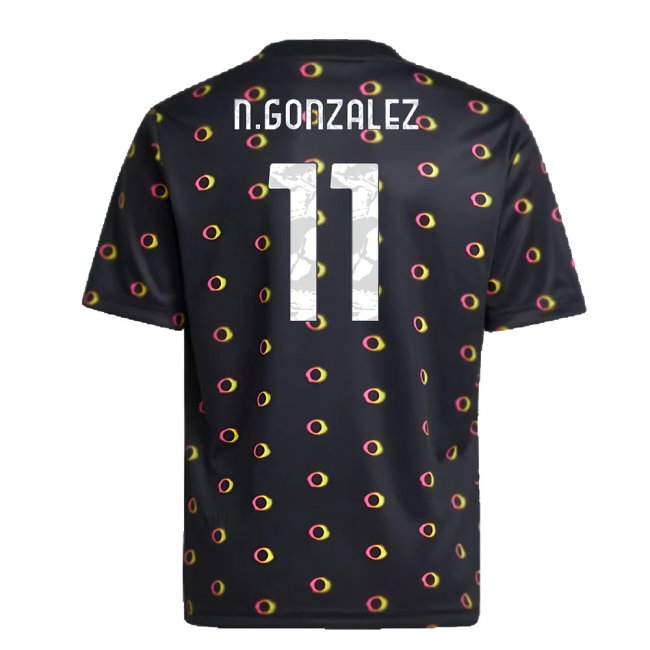 2024-2025 Juventus Pre-Match Shirt (Black) - Kids (N.Gonzalez 11) — Buy Online