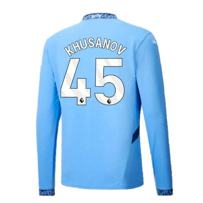 2024-2025 Man City Home Long Sleeve Shirt (Khusanov 45) — Shop Online