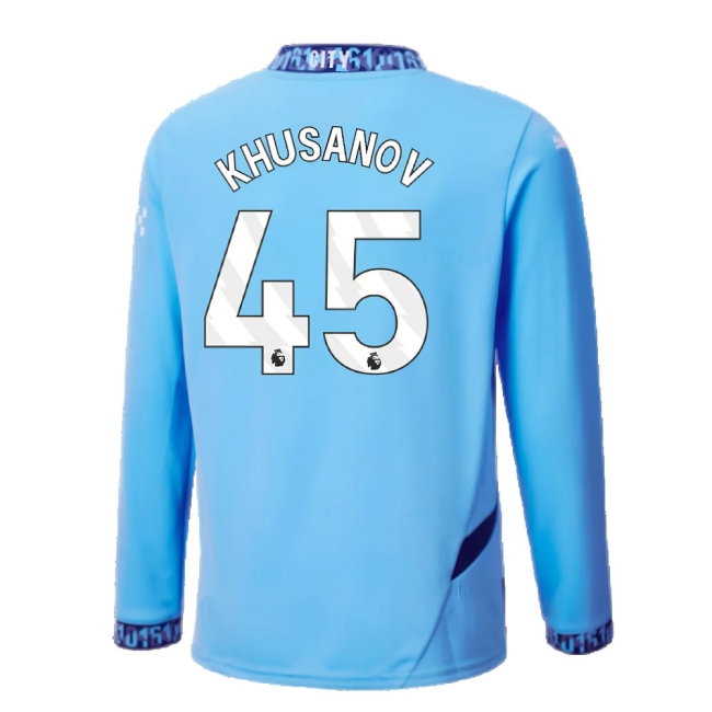2024-2025 Man City Home Long Sleeve Shirt (Kids) (Khusanov 45) — Shop Online