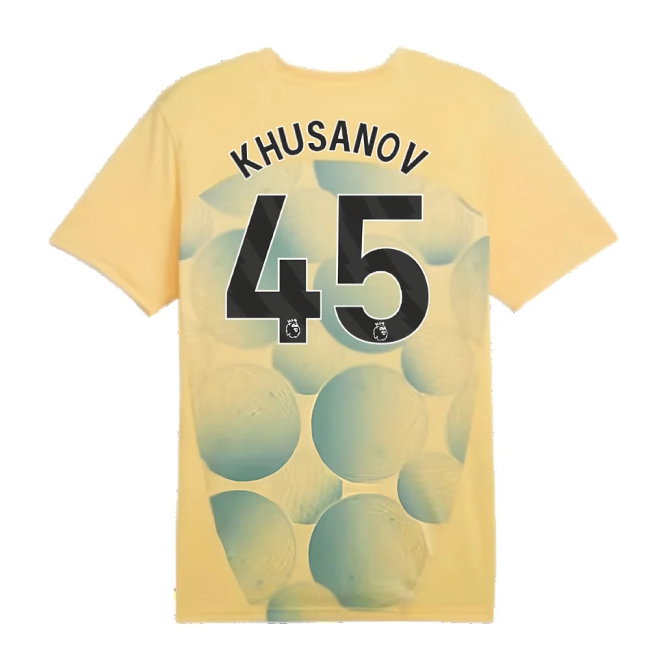 2024-2025 Man City Prematch SS Shirt (Flaxen) (Khusanov 45) — Buy Online