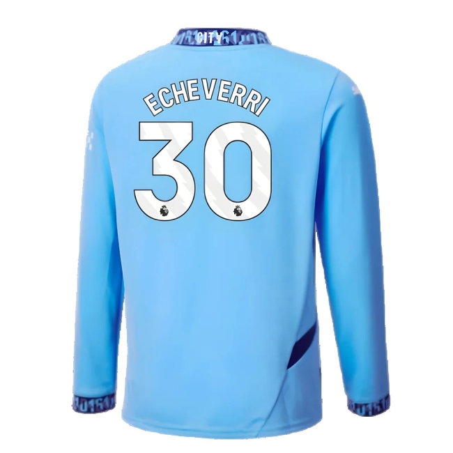2024-2025 Man City Home Long Sleeve Shirt (Kids) (Echeverri 30) — Buy Now