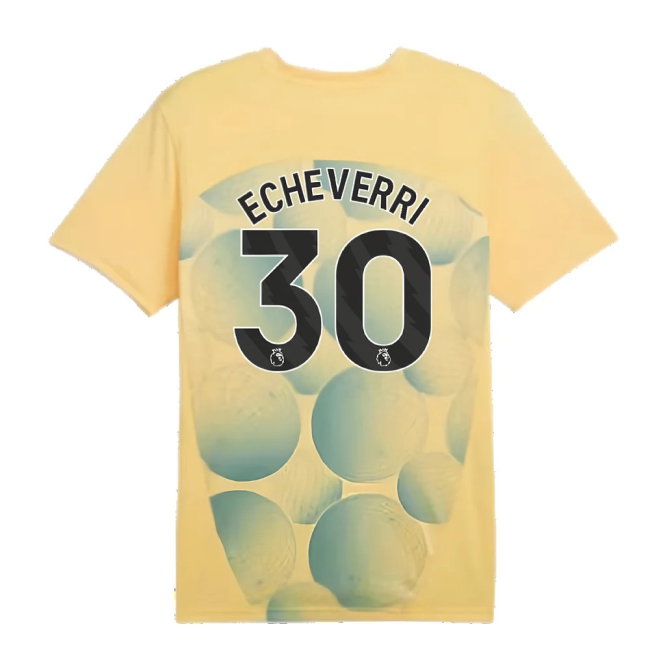 2024-2025 Man City Prematch SS Shirt (Flaxen) (Echeverri 30) — Shop Online