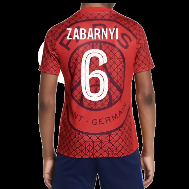 2025-2026 PSG Academy Pro Away Pre Match Shirt (Red) - Kids (Zabarnyi 6) — Shop Online