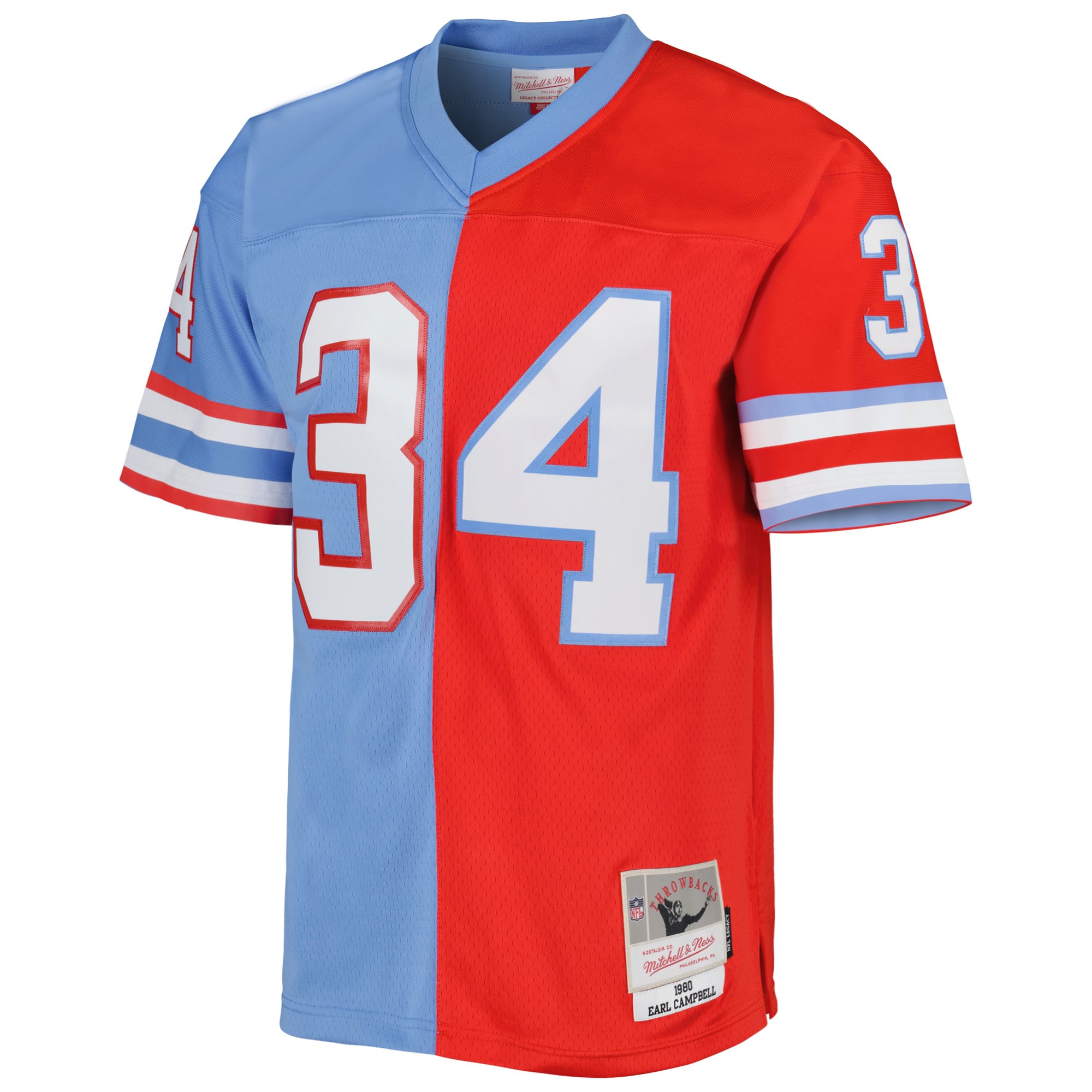 Men's Houston Oilers Earl Campbell Red/Light Blue Gridiron Classics 1980 Split Legacy Replica Jersey