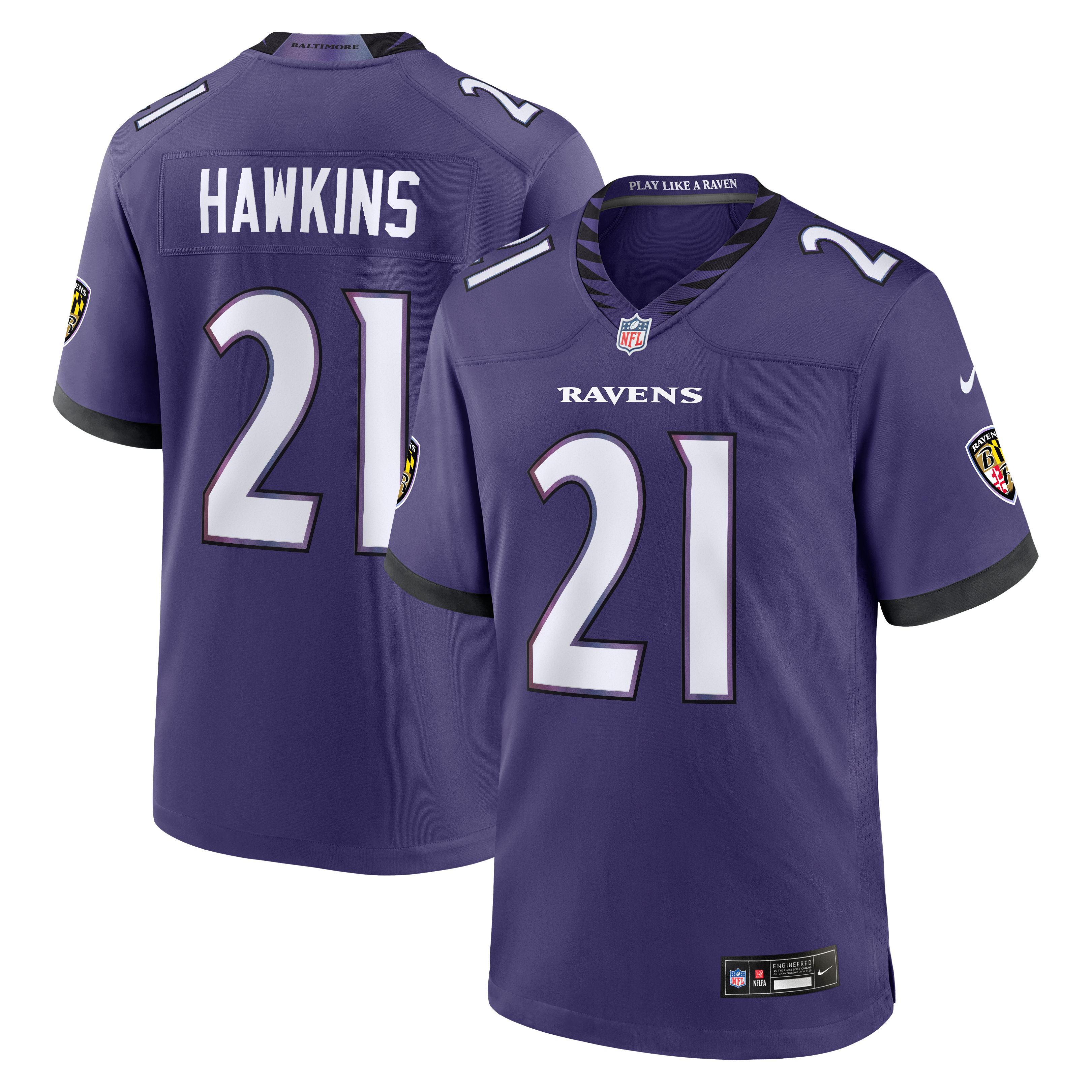 Men's Baltimore Ravens Jaylinn Hawkins Purple Team Game Jersey