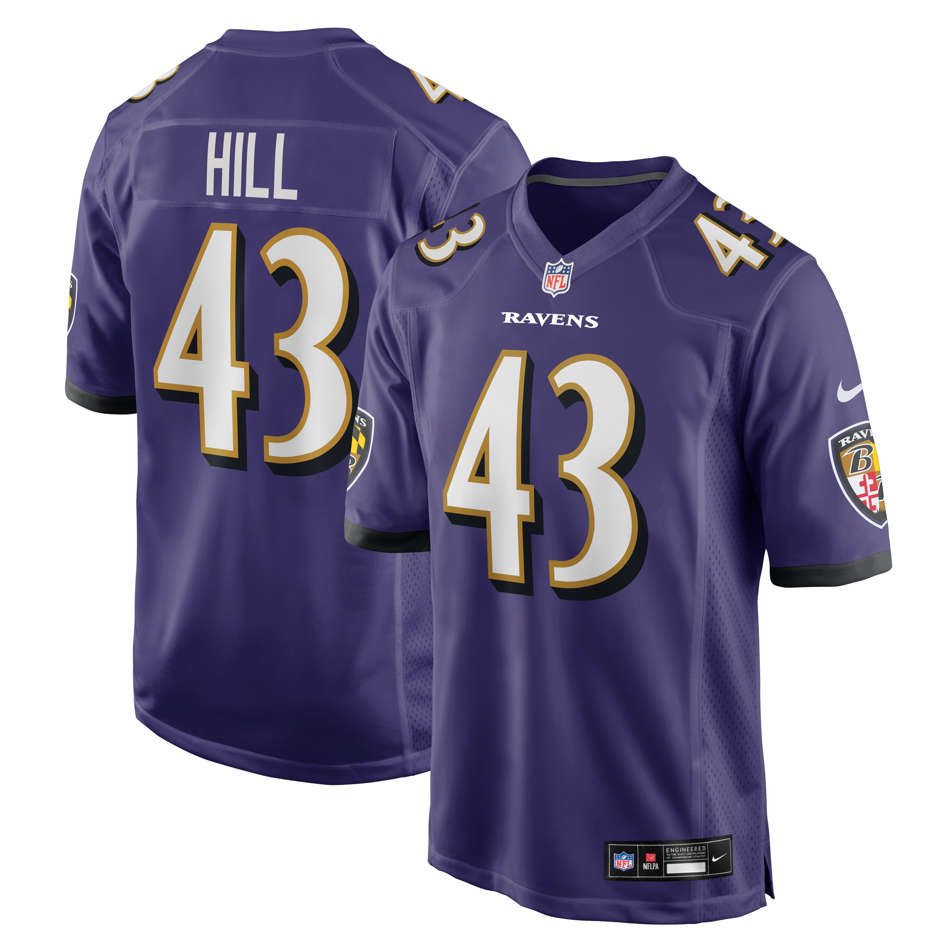 Men's Baltimore Ravens Justice Hill Purple Game Jersey